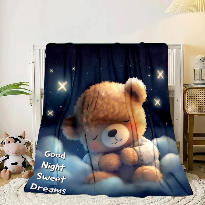 Teddy Bear Night Sky Blanket Flannel Blanket for bed, sofa, Camping, Hiking, Picnic Essentials, gift for family Fan gifts