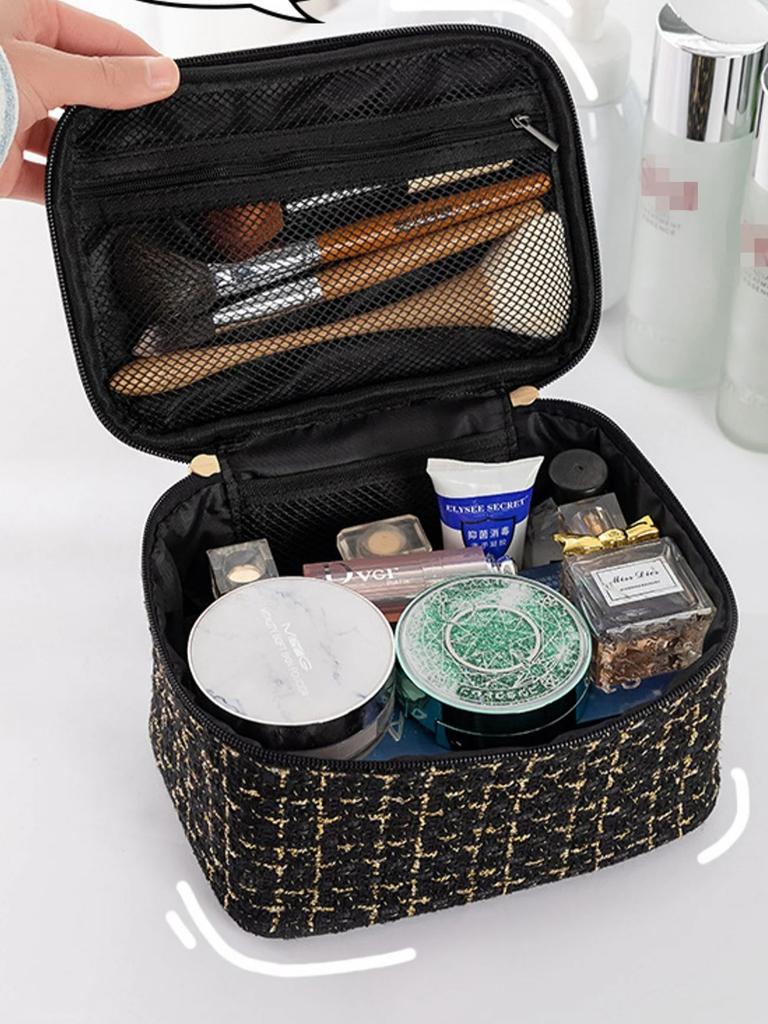 Новый корейский стиль клетчатая портативная косметичка с легким ароматом, большая вместимость, портативная сумка для хранения туалетных принадлежностей, органайзер для макияжа, дорожная, оптом