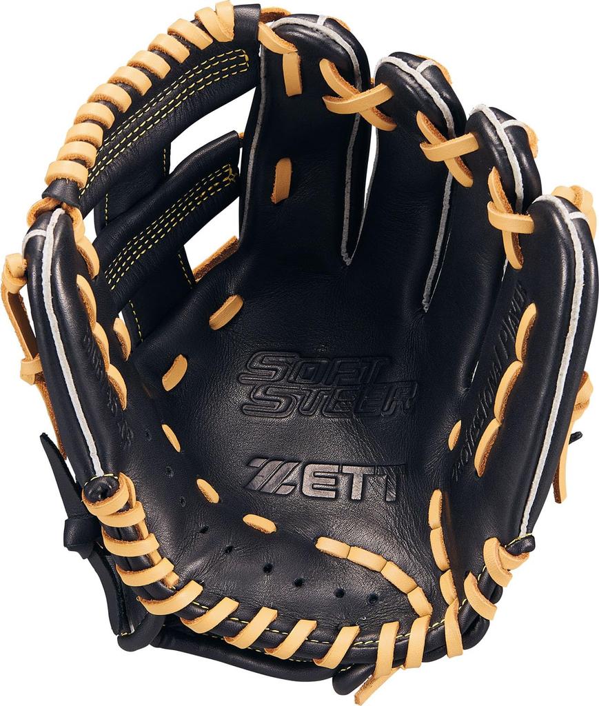 ZETT Юношеская бейсбольная перчатка Soft Black x Pastel Brown BJGB74520F, Воловья кожа, Универсальная, Бросок левой рукой, (1932 год), Размер Маленький,