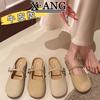 With Skirt French Mary Jane Shoes Can Be Worn Outside In Summer Baotou Leather Slippers Women's Soft-soled Lazy Single Shoes