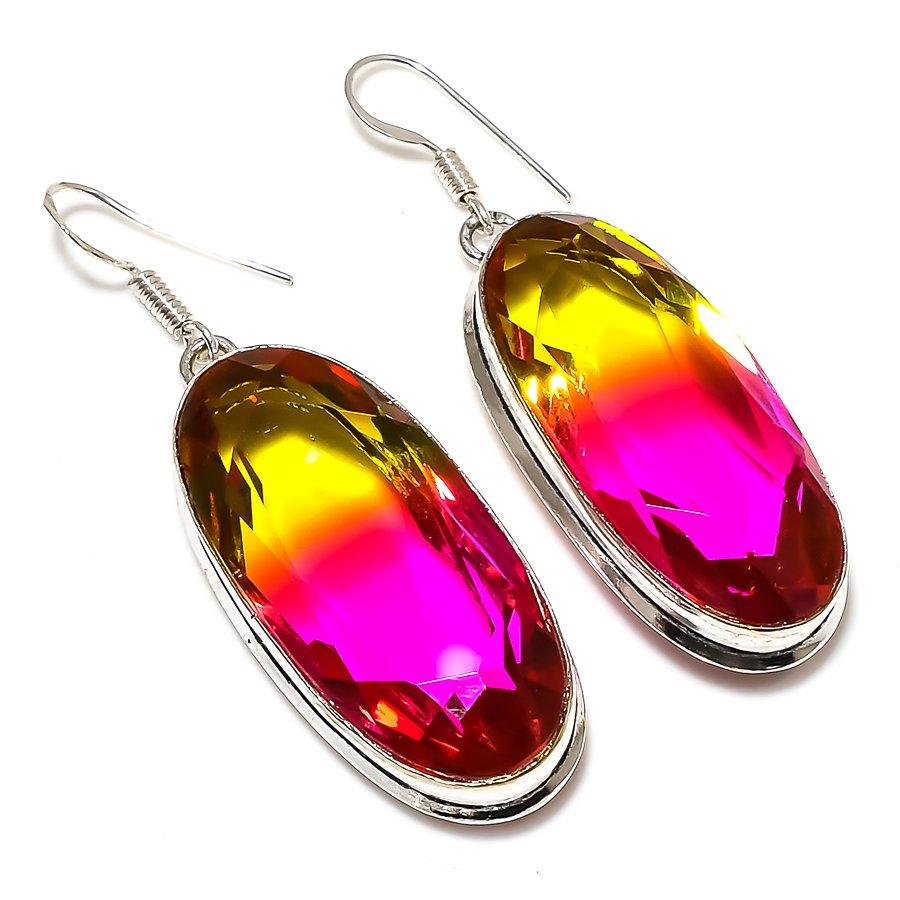 Bi-Color Tourmaline Gemstone 925 Sterling Silver Gift Jewelry Earring 2.21" K2p03