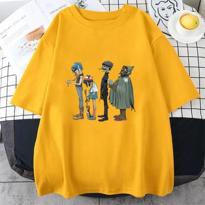 Музыкальная группа Gorillaz PUNK ROCK Футболка Мужчины Женщины Лето 90-х годов Хлопковые футболки с круглым вырезом и короткими рукавами Одежда Винтаж Y2K Одежда Футболка