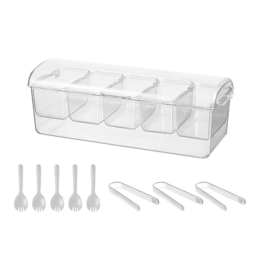 Ice Chilled Condiment Caddy with Lid Serving Platters with 5 Removable Compartments for Party Supplies & Bar Accessories