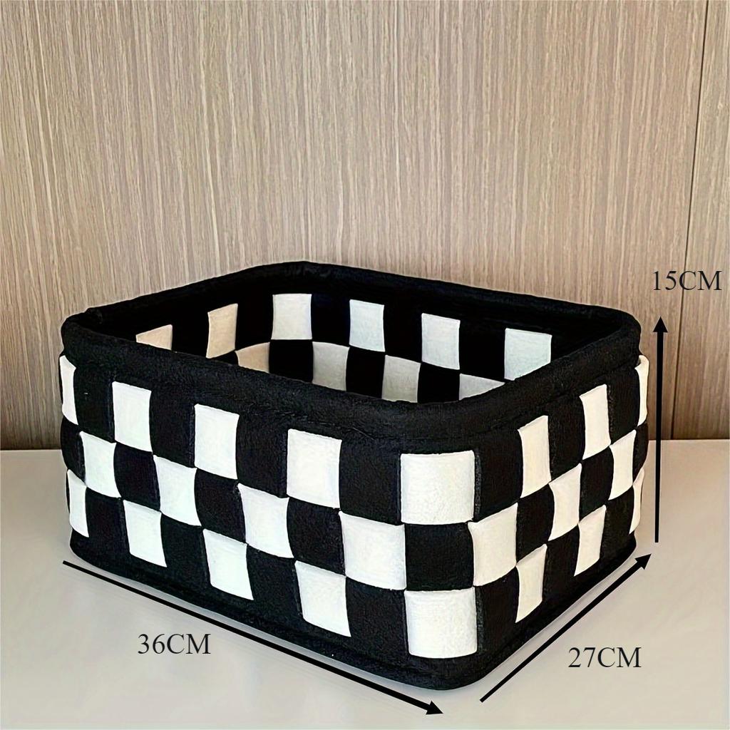 Versatile Black & White Plaid Storage Basket - Perfect for Cosmetics, Snacks, Toys, and Bedroom Essentials, Shelf Baskets