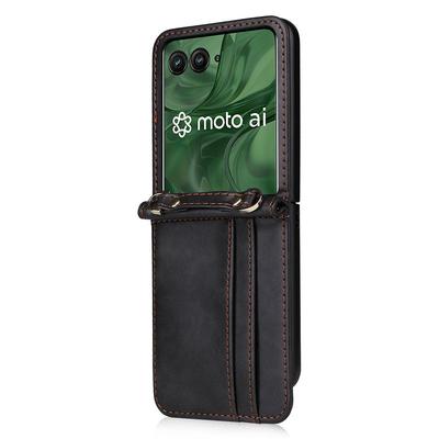 Чехол для Motorola Razr 50 Ultra 5G/Razr+ 2024 5G с отделениями для карт, кожаный чехол для телефона со шнурком
