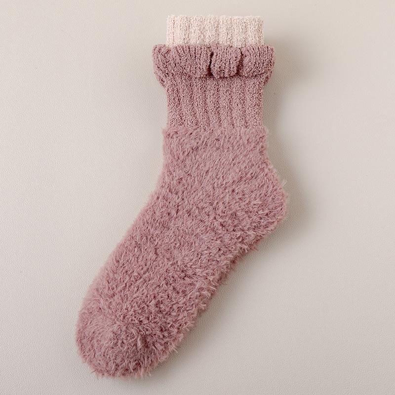 Носки женские толстые теплые носки средней длины с коралловыми краями носки-тапочки меховые носки