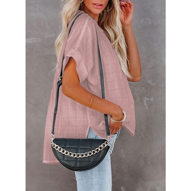 YYFS Women's Fashion Casual Summer Spring Solid Color Print Short Sleeve V-Neck Blouses & Shirts