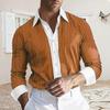 Men Shirt Long Sleeve Lapel Design Shirt Tops with Buttons Placket Striped Print Patchwork Color Work Shirt