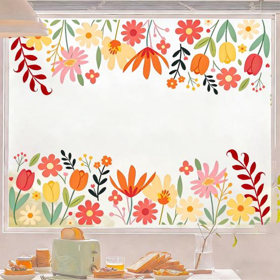 Watercolor Flower Pattern Window Sticker, Transparent Electrostatic Adhesion Glass Decal, Waterproof Scratch-Resistant Decorative Film