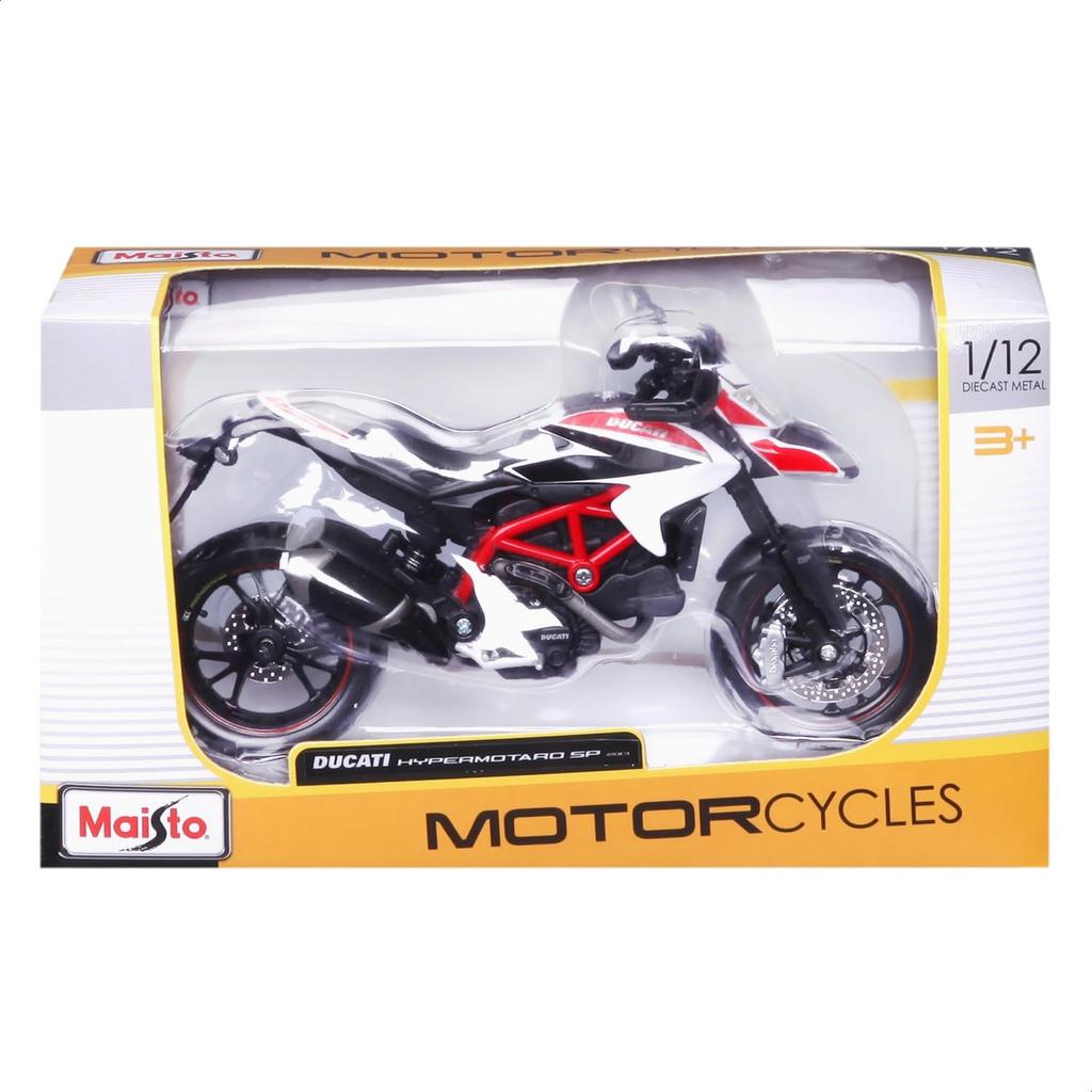 Maisto 1/12 Scale Ducati Hypermotard White / Diecast Model Car, Motorcycle, Finished Model 13015