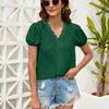 GMXIA Ayollar Modasi Kundalik Bir Rangli Bosmali Qisqa Yengli V-kesimli T-shirtlar va Toplar