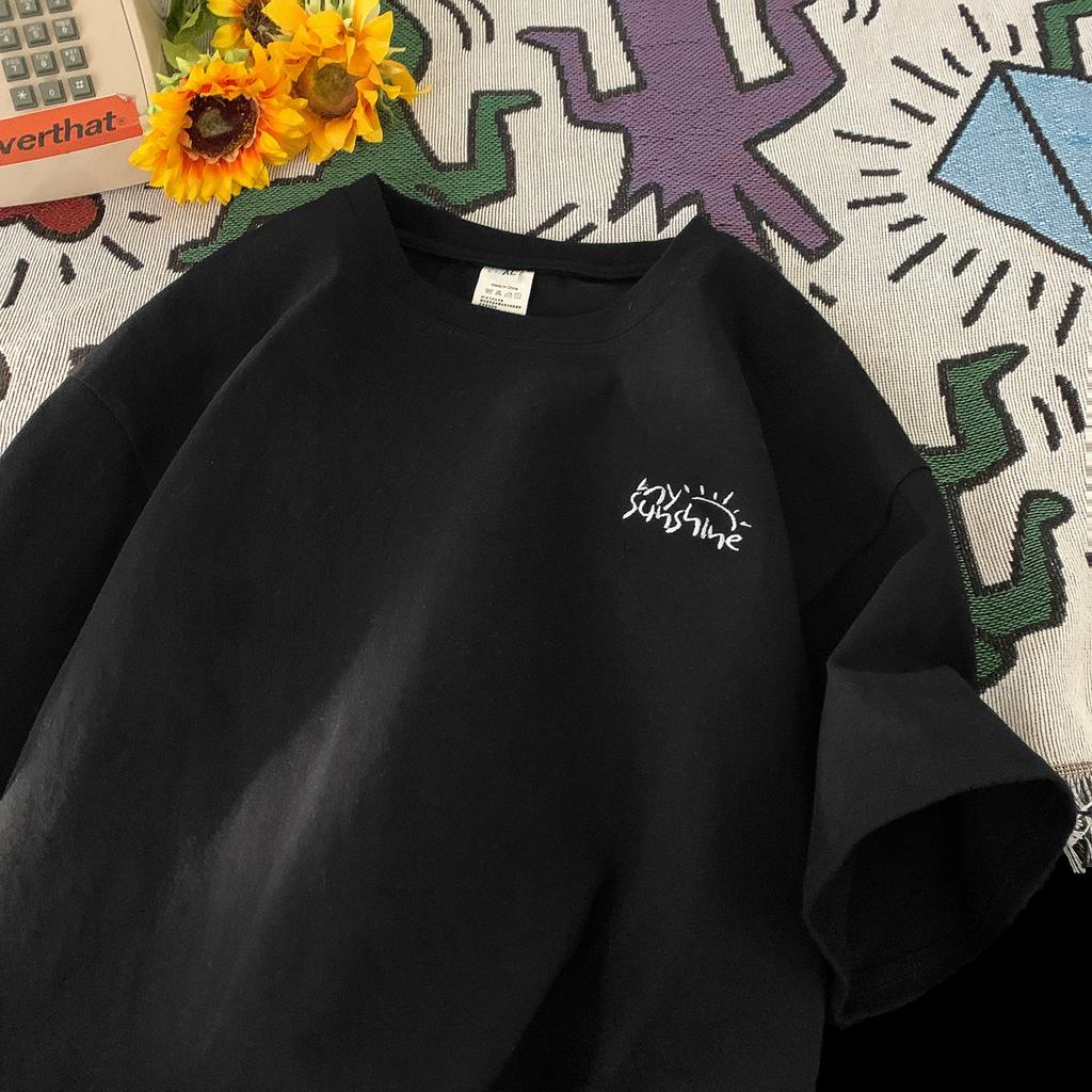 Футболка с коротким рукавом для мужчин Летом Японские Подростки Простая Модная Свободная Круглый вырез С коротким рукавом