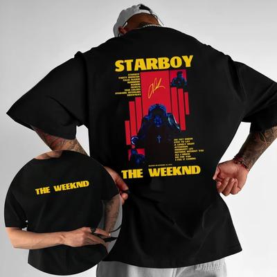 2026 Рэпер The Weeknd Альбом Starboy 2026 Мерч Футболка Мужчины Женщины Лето Уличный Готический Хип-Хоп Винтаж Хлопок Короткий Рукав Повседневная Футболка Повседневная Футболка