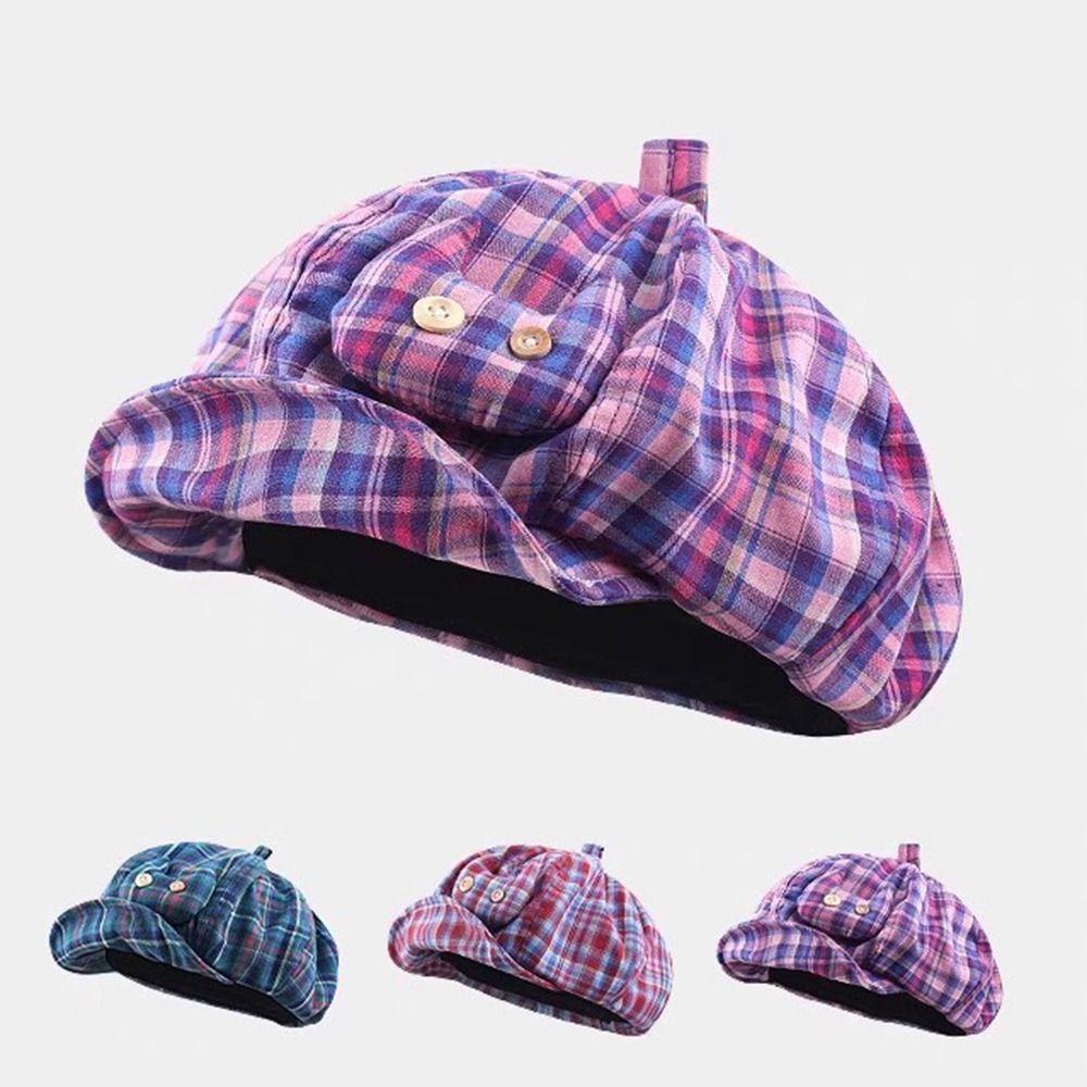 Sun Protection Plaid Cloud Berets Korean Style Octagonal Caps Ins Newsboy Cap  Female