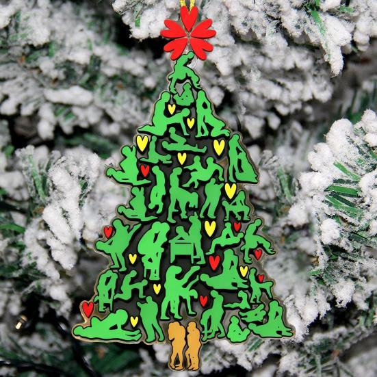 The Naughty Tree Cheeky Christmas Ornament Green Tree Shaped Christmas Hanging Decor Funny Adults Posture Ornaments Gag Gifts for Couples