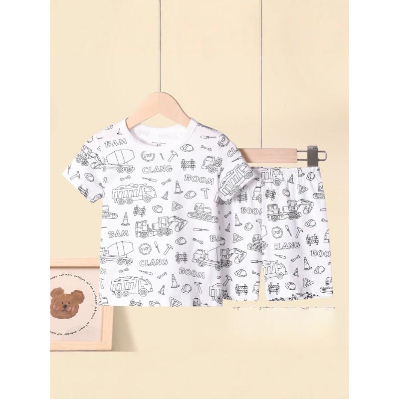 Kids Cartoon Pajama Set Comfortable Breathable Home Wear For DIY Hand Painted Graffiti Art Creative Drawing