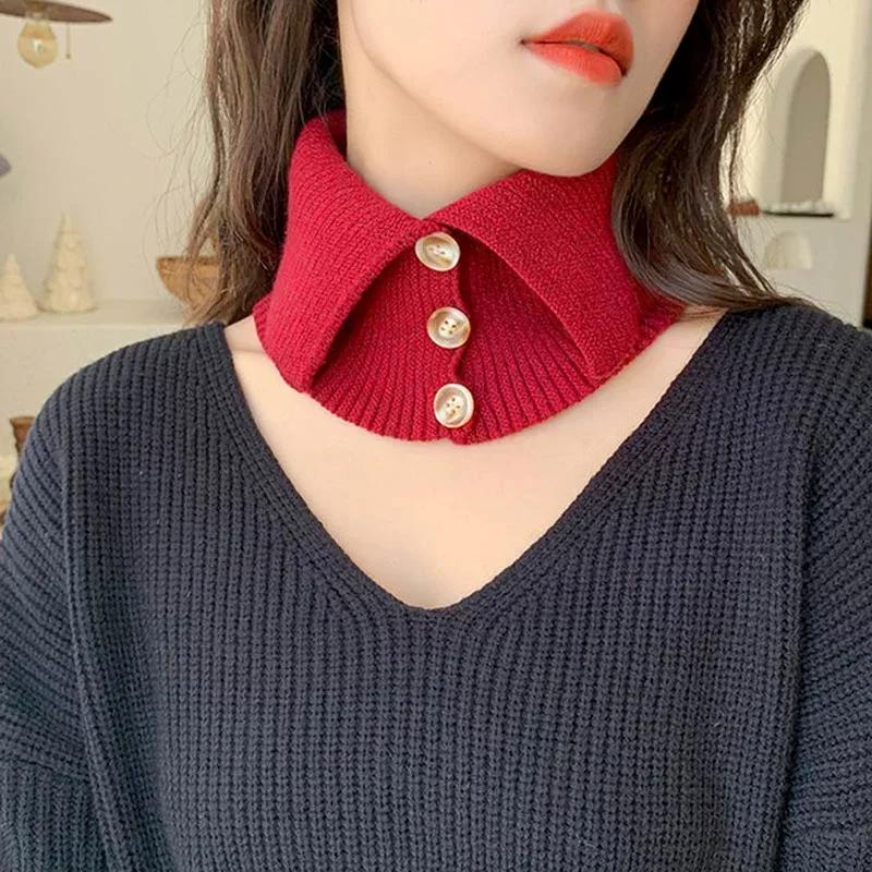 Knitted Button Fake Collar Pullover Scarf for Women's Korean Version Versatile High Neck Sweater Decoration Neck Protection Warm