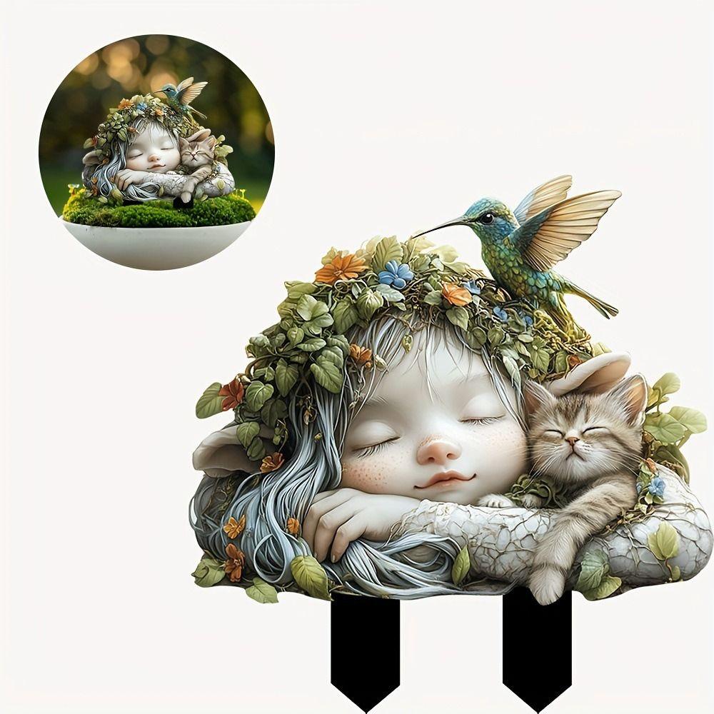 Artificial Fairy Garden Art Sculpture Cute Garden Floor Plugs Crafts Garden Stake Statue Courtyard