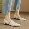 Fashion New Spring/summer Mary Jane Shoes Genuine Leather Shoes for Women Fashion Rivet Low Heels Pointed Toe Women Pumps Chunky Heels