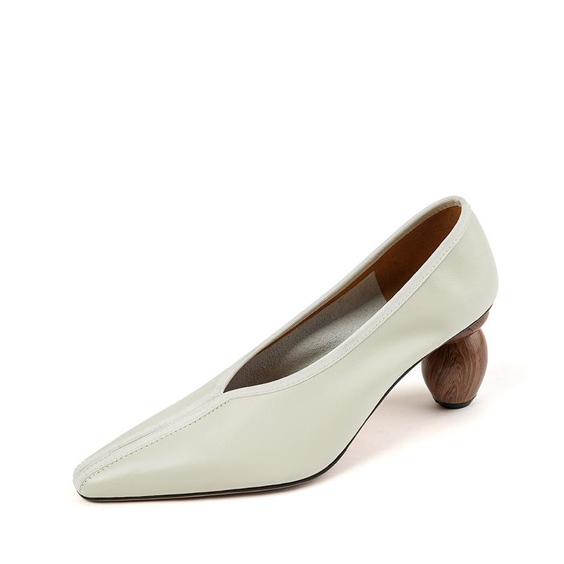 2024 Новые женские туфли-лодочки весна-лето для офиса, вечеринки, свадьбы, необычные каблуки с острым носком, натуральная кожа, женская элегантная мода