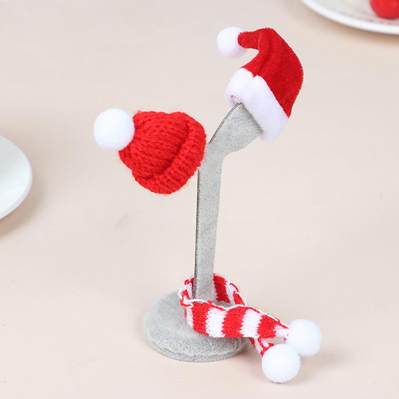 2Pcs Xmas Mini Scarf Hat Decor Doll Clothes Accessory Christmas Party Ornament