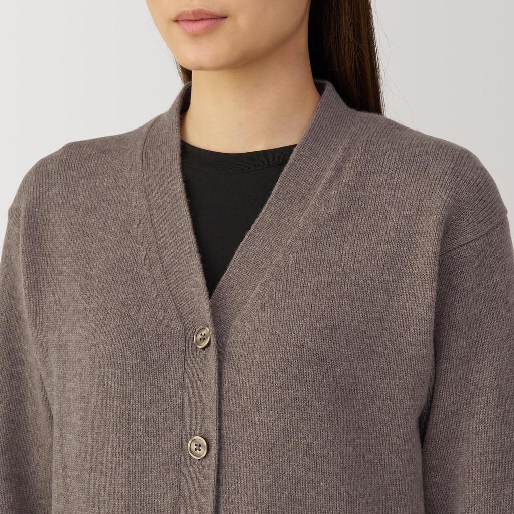 MUJI Washable Wool Dark Mocha Size BA1P5A4A Women's Mid-Gauge V-Neck Cardigan, Brown, XL,