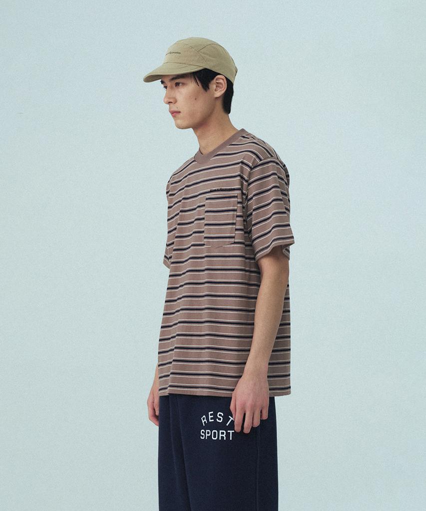 REST&RECREATION Stripe Pocket T-Shirt - Khaki