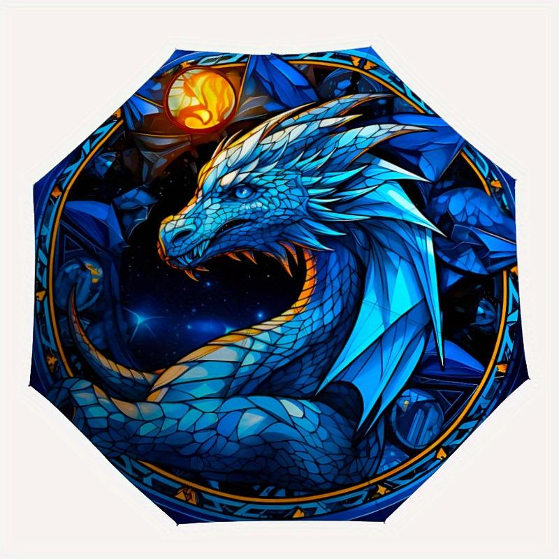 1pc Dragon Fantasy Compact Travel Umbrella, Automatic Folding Lightweight Windproof 8-Bone Reinforced Design,012138