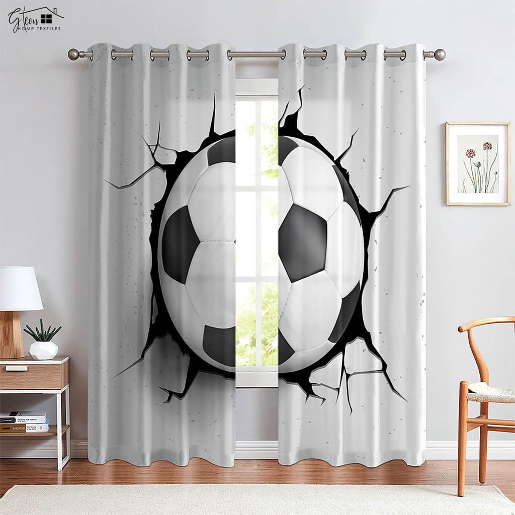 Вода и Огонь Спорт Футбол Принтованные Шторы 100% Полиэстер Спальня Гостиная Кабинет Декоративные Шторы 2 Штуки