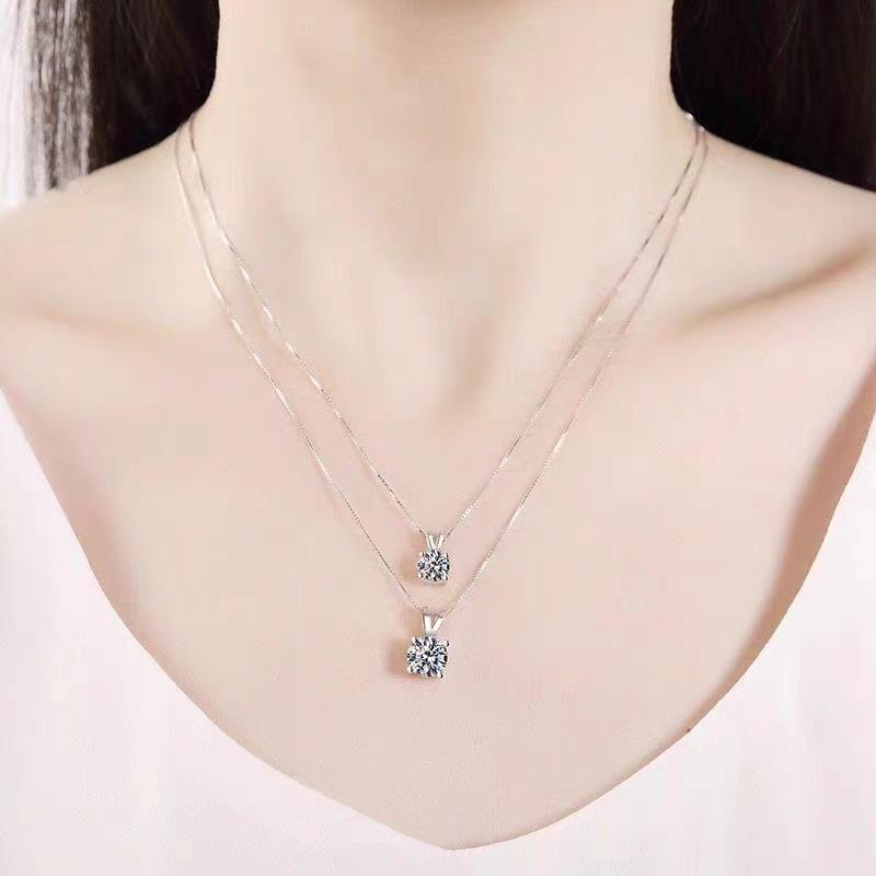 Four-Claw Sterling Silver S925 Necklace Women's Simple Classic Rabbit Pendant Carat Light Luxury Non-Fading