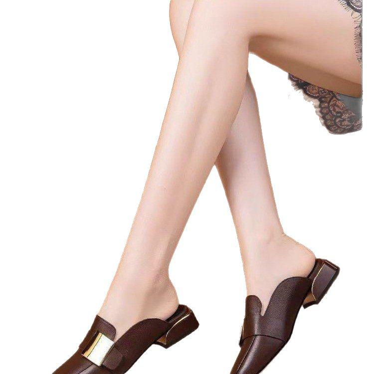 Женские французские ретро мюли с квадратным носком и средним каблуком - Летние лоферы в британском стиле с закрытым носком