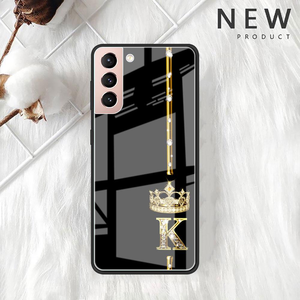 Rose Gold 26 Letters A B C Glass Case For Samsung Galaxy S22 S20 FE S21 Plus Phone Cover S10 5G S9 Note 20 Ultra 10 Lite Shell