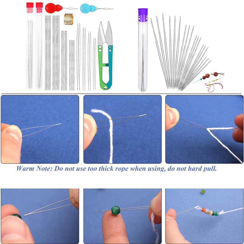 Beading Needle and Tools Set for Bracelets Jewellery Making Including Big Eye Needle Metal Thimble and Needle Threader