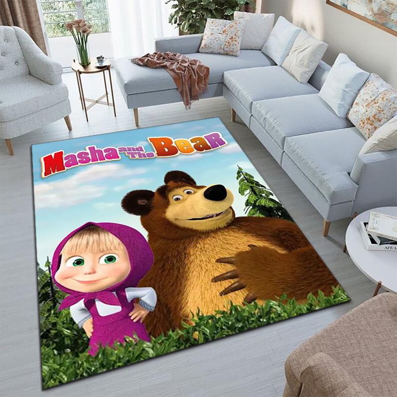 Russian animation Masha and the Bear Fairy Tale Cartoon Carpet Soft Home Living Room Bedroom Door Mat Outdoor Picnic Ground Mat rug T4