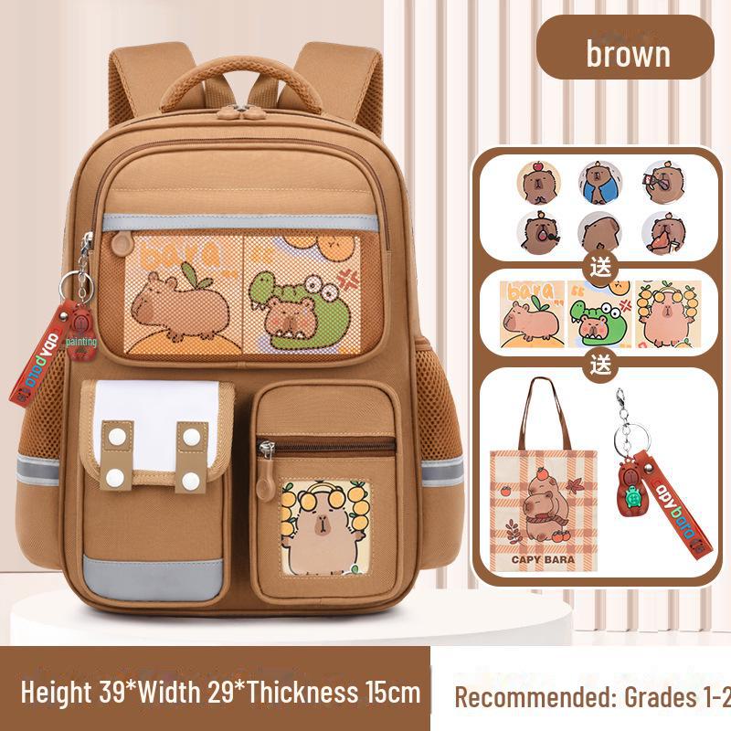 Рюкзак большой вместимости с капибарой для 1-6 классов - Милый и грязеотталкивающий дизайн для мальчиков и девочек