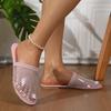 Summer New Round Head Half Slipper Hollow Set with Diamonds Summer Sexy Large Flat Bottom Fashion Slippers
