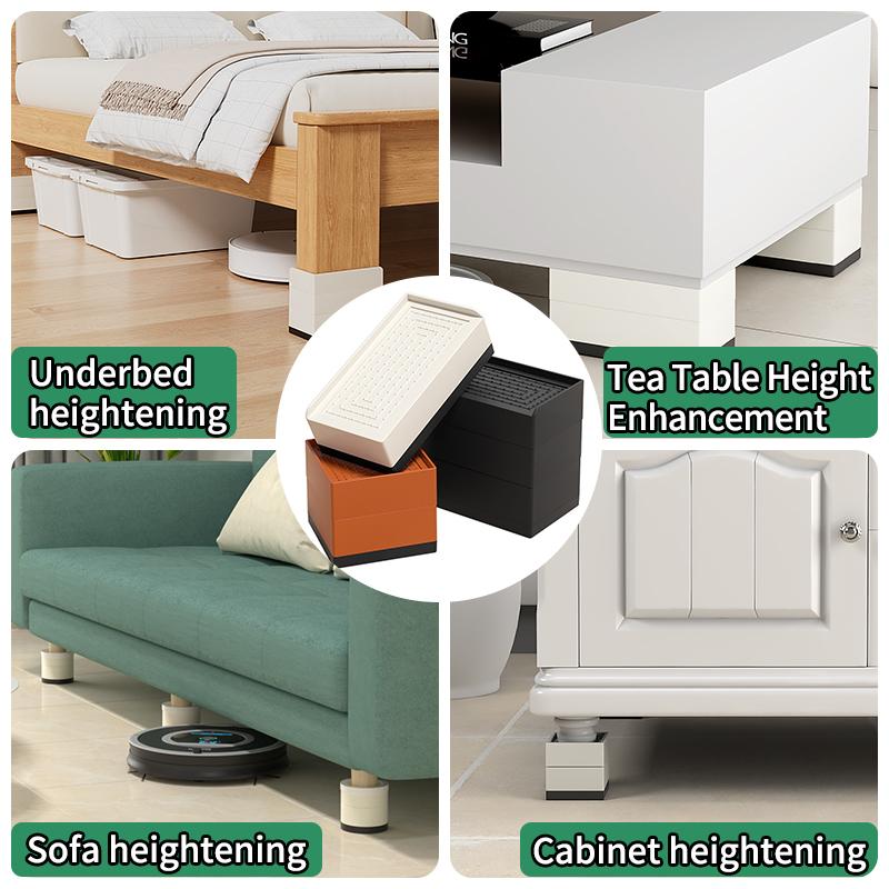 4-Pack Furniture Heightening Pads (200kg Load) – Fits Sofa/Tea Table/Shoe Cabinet, Waterproof Adjustable Feet Elevators