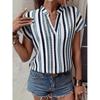 Striped V-neck Batleeved Shirt European and American Spring and Summer Stripe V-neck Batwing Sleeve Shirt Top