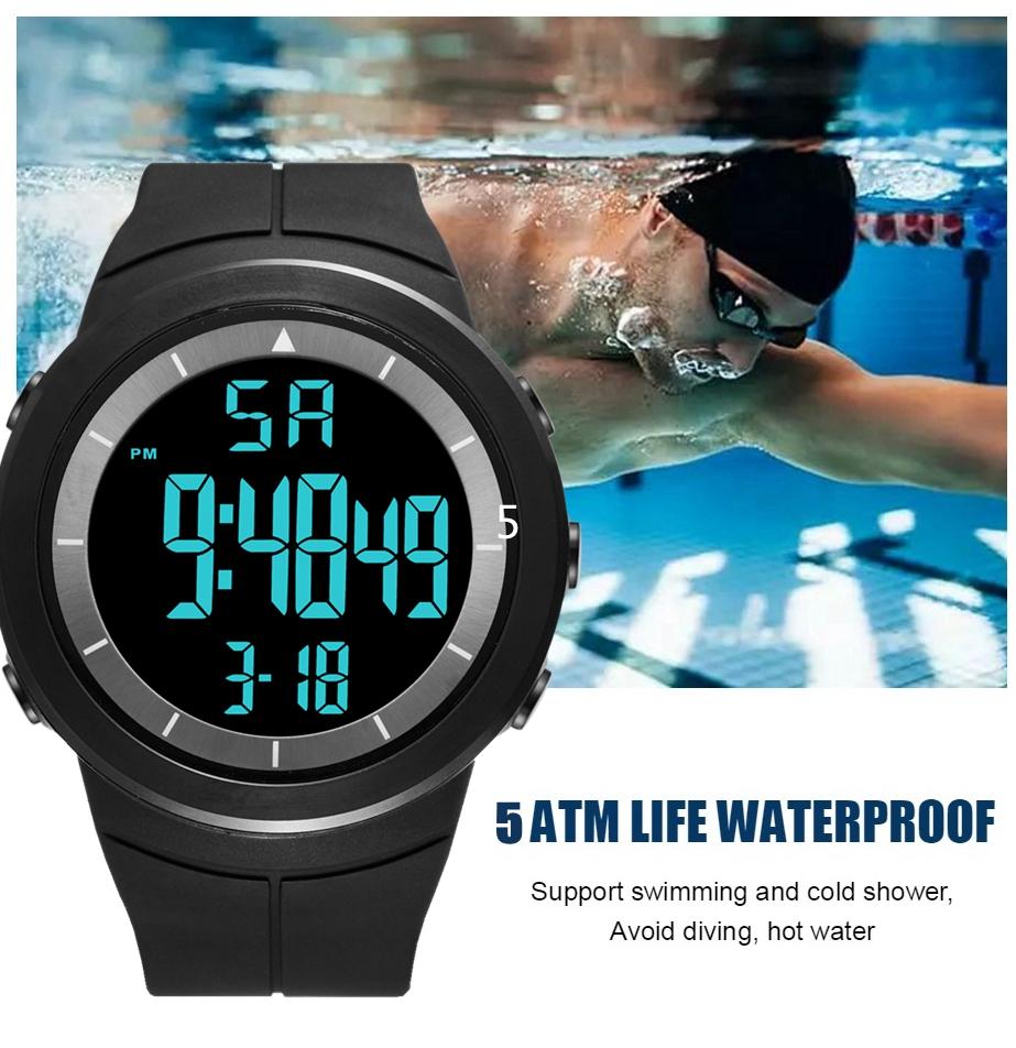Digital Watches for Men Black 50M Diving Tactical Wristwatch Big Dial Waterproof Electronic Led Military Clocks New