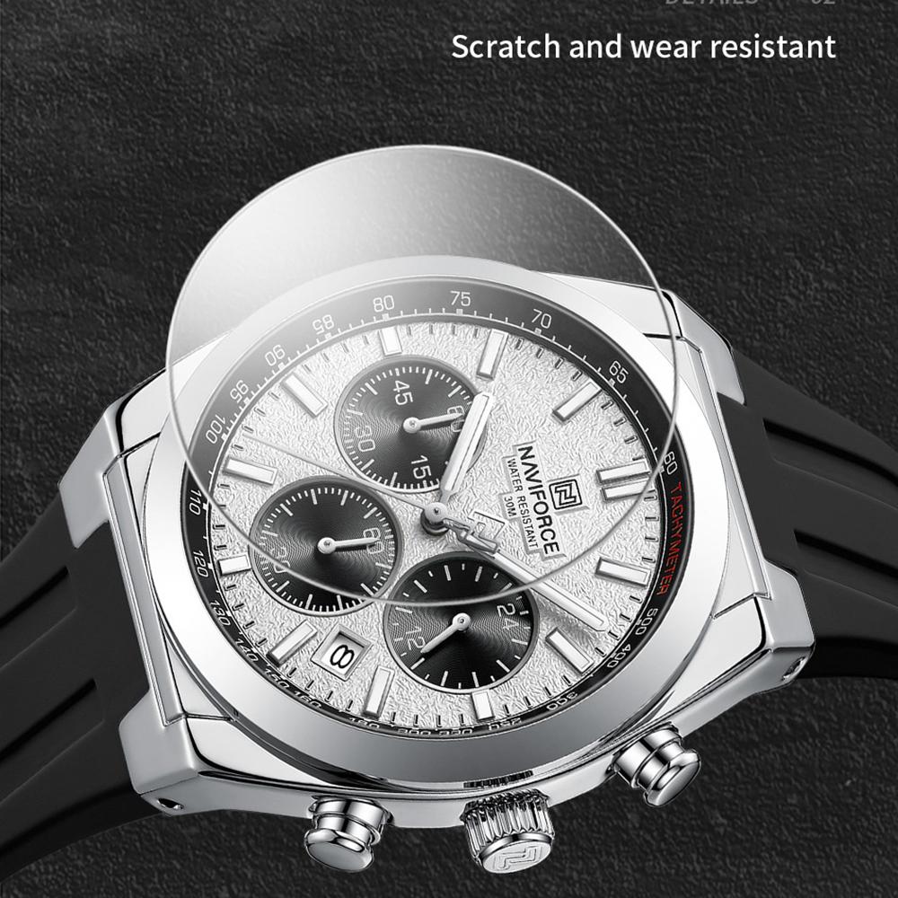 Naviforce Men Watch Calendar Quartz Movement Silicone Strap Stopwatch Chronograph Luminous Hands Waterproof Men Casual Multifunctional Watch NF8080