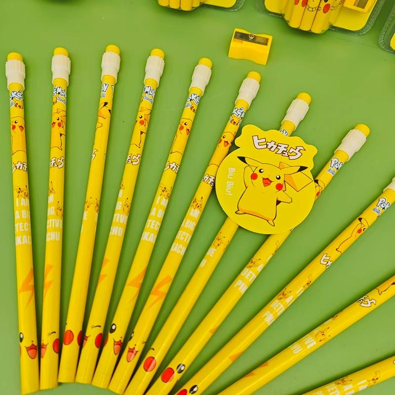 Набор милой канцелярии Pokemon 12 шт. в коробке Мультяшные карандаши со стирательной резинкой Точилкой Аниме Школьные принадлежности Подарок на день рождения для детей