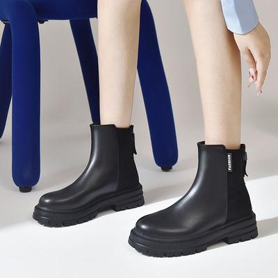 Размер 41-43, Большой размер женской обуви Задняя молния Ботинки Мартин Женские Универсальные Плоские Нескользящие Одинарные Ботинки Осень 42 Узкие Короткие Ботинки Женские