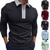 Men's Fashion Zipper Stitched T-Shirt Long Sleeve Lapel Pullover Top Blouse