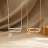 Women's Zircon Safety Pin Heart Pendant Necklace - Luxury Titanium Steel Chain
