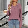 Женская мода однотонный пуговицах капюшон карман свободный длинный рукав топ
