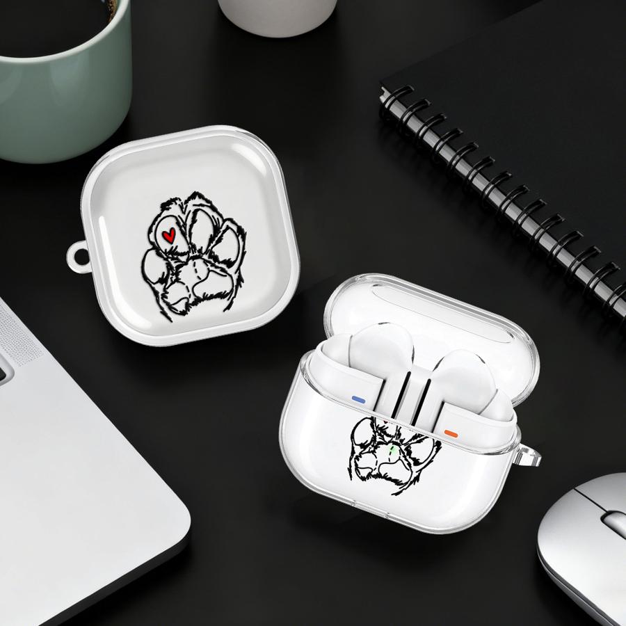 Прозрачный чехол для Samsung Galaxy Buds 3 FE 2 4Pro 4 Pro 2Pro Live 3Pro с крючком, дизайн "Сердце и Лапки питомца"