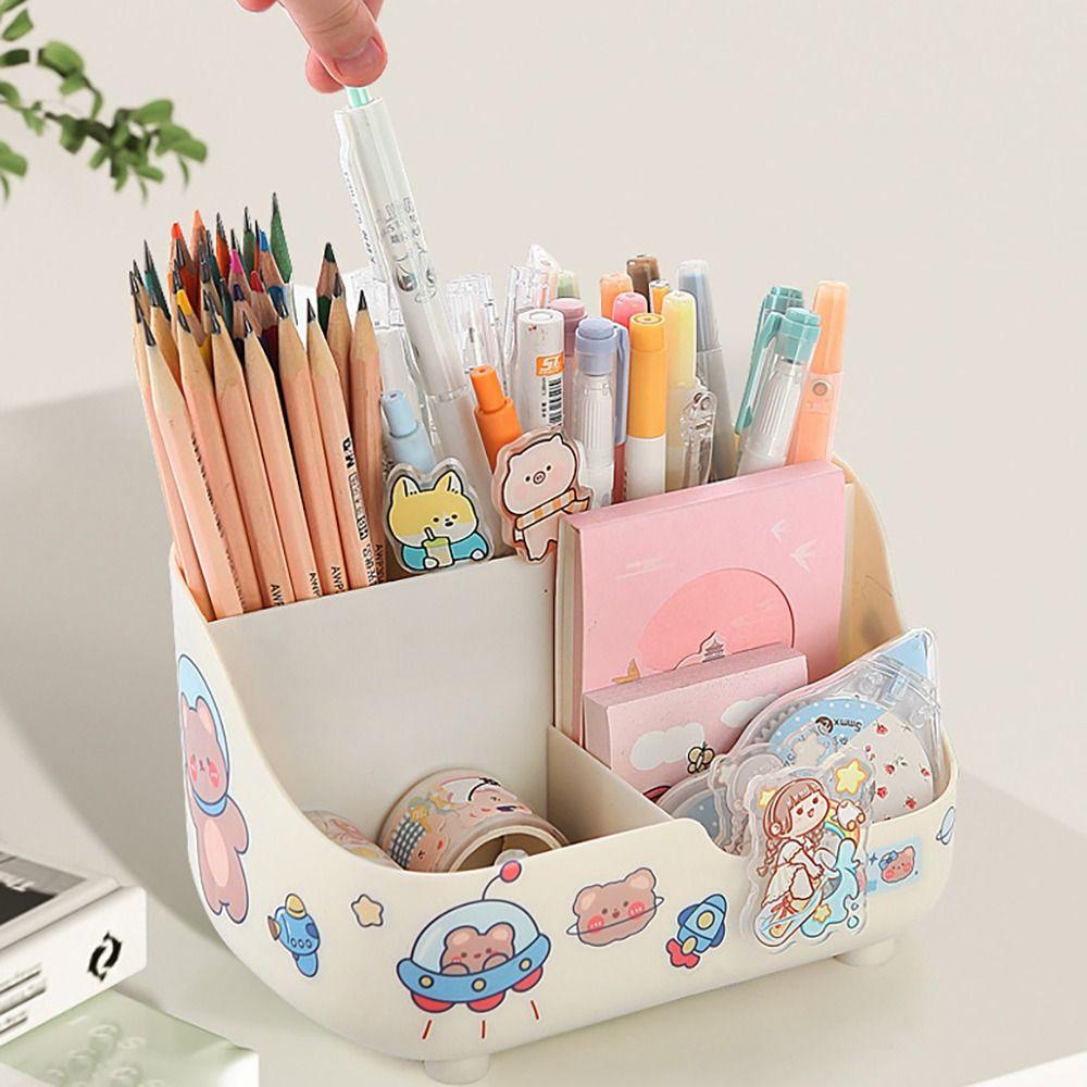 Plastic Pen Holder Multifunctional Makeup Brush Holder Cute Pen Container Students