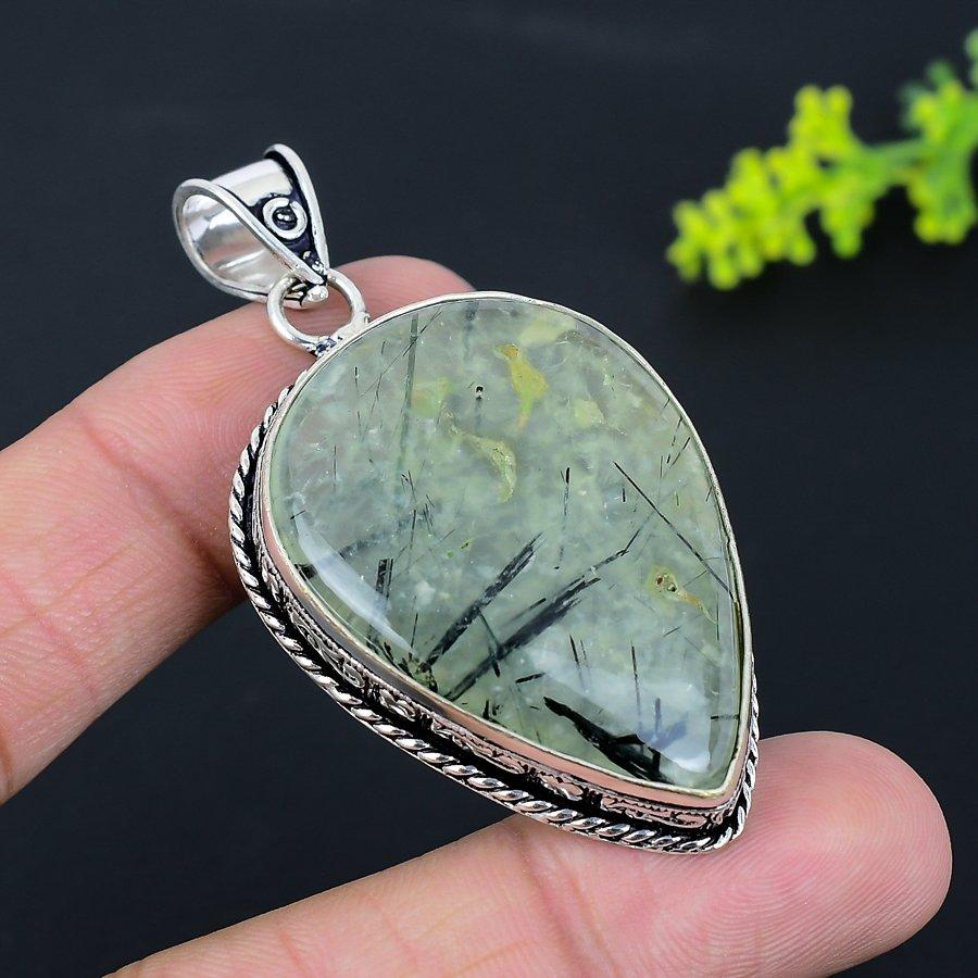 Подвеска из стерлингового серебра 925 пробы с драгоценным камнем пренитом 2,48 дюйма E9f64