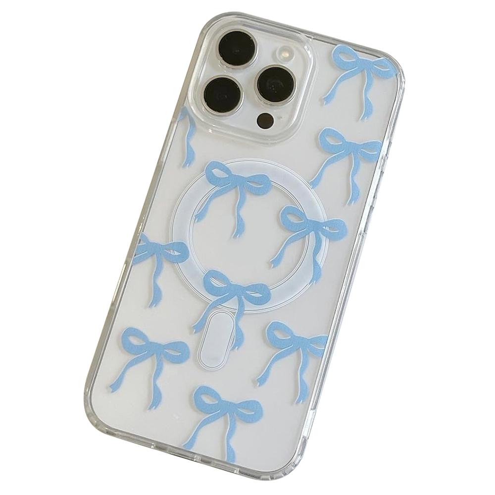 For iPhone 16 Pro Max Case Compatible with MagSafe Bowknot Pattern PC+TPU Phone Back Cover
