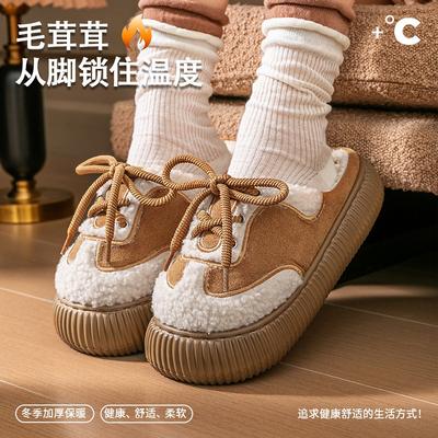 Тапочки хлопковые с пяткой-сумкой женские осенне-зимние новые домашние с подогревом бархатные для улицы хлопковые туфли женские зимние